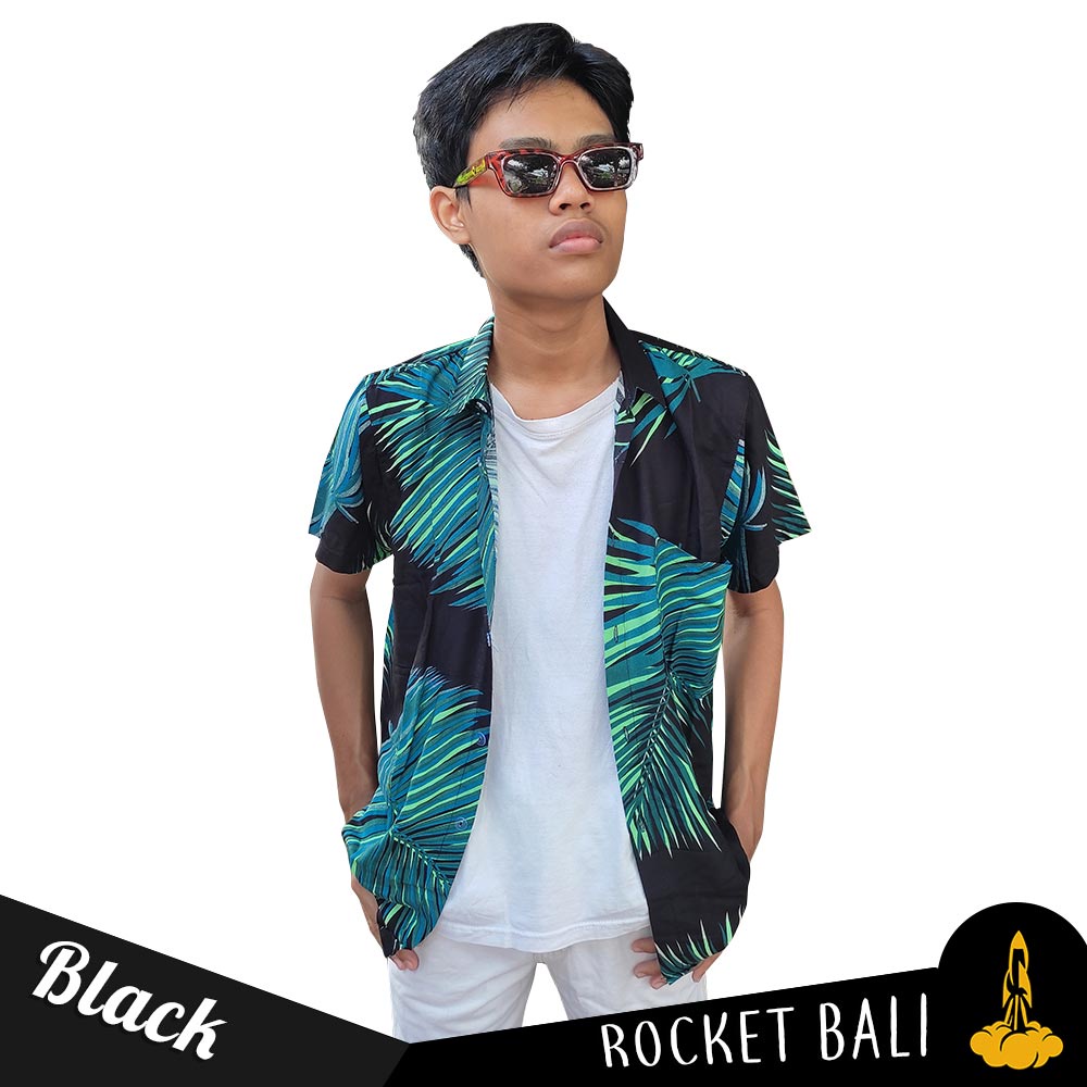 Baju Kemeja Pria Motif Daun Phoenix Warna Hitam - Kemeja Hawai - Aloha Shirt