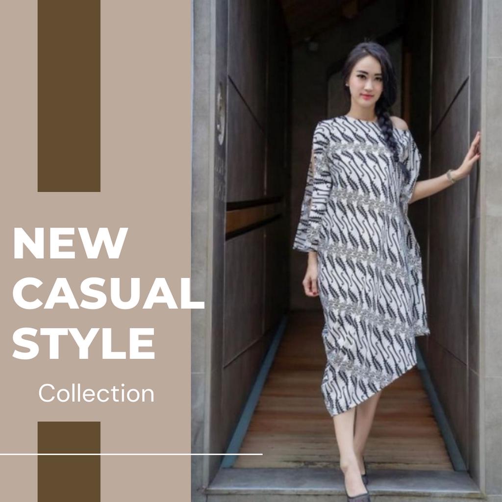 Dress Batik Kaftan Asimetris Baju Wanita Modern Pesta Kondangan Pernikahan Wisuda Fahion Tunangan Dr