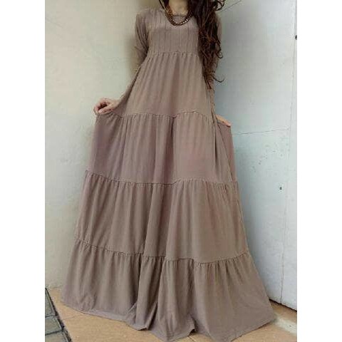 Cokelat - Gamis Jersey Korea Model Unpak