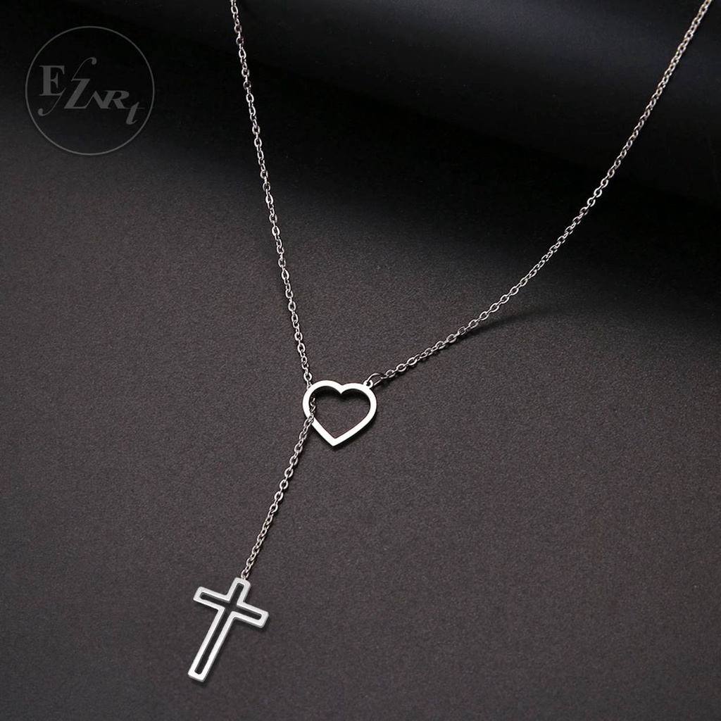 KALUNG Y SHAPE LIONTIN SALIB CROSS INFINITY LOVE JESUS HEART BAHAN STAINLESS STEEL ANTI KARAT PRIA WANITA