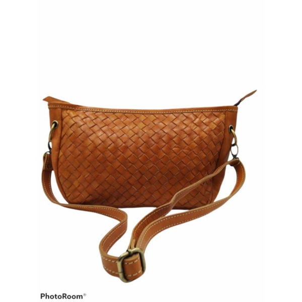 Tas Kulit Sapi Asli Murah Slempang Wanita Ring Anyam Model A Cream