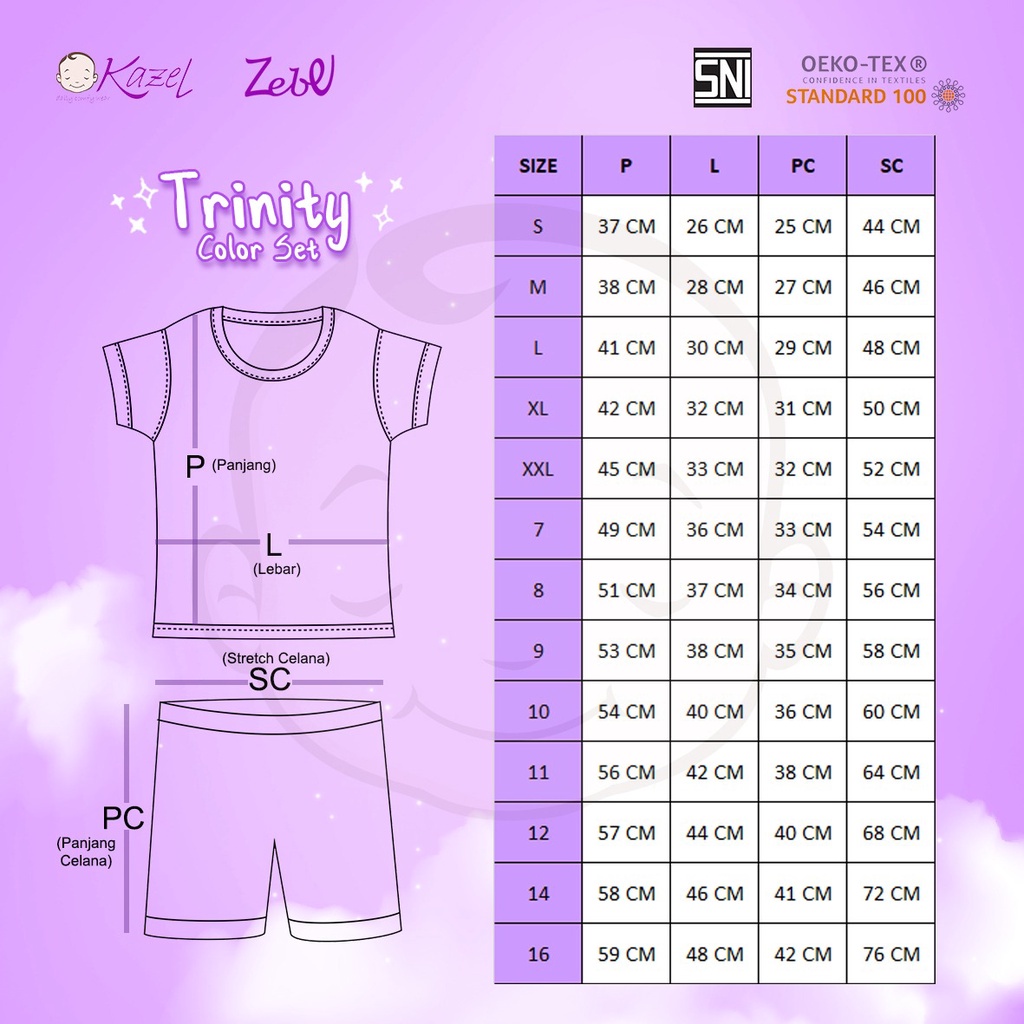 [Warna Kubus Size S-XXL] Kazel Zebe Trinity Set Unisex Edition Setelan Pendek Harian Anak