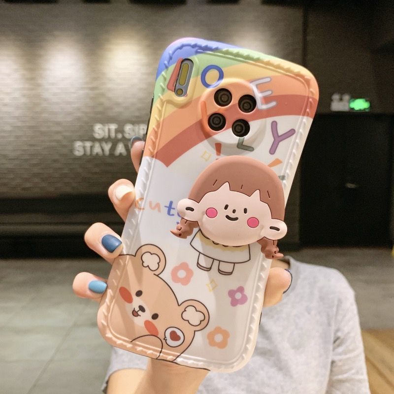 Casing Soft Case Huawei Motif Wanita Berwajah Lucu Dengan Ring Holder