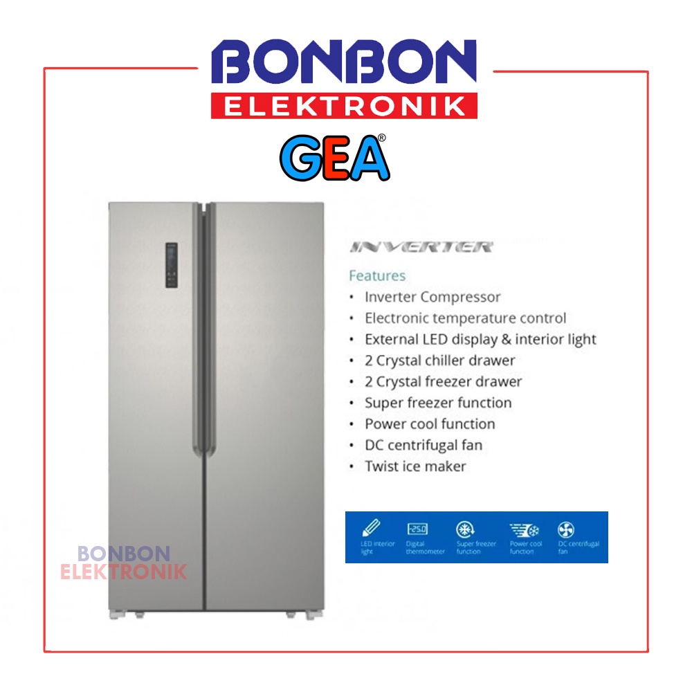 GEA Kulkas Side By Side Inverter 2 Pintu G2D-563 INOX / G2D563