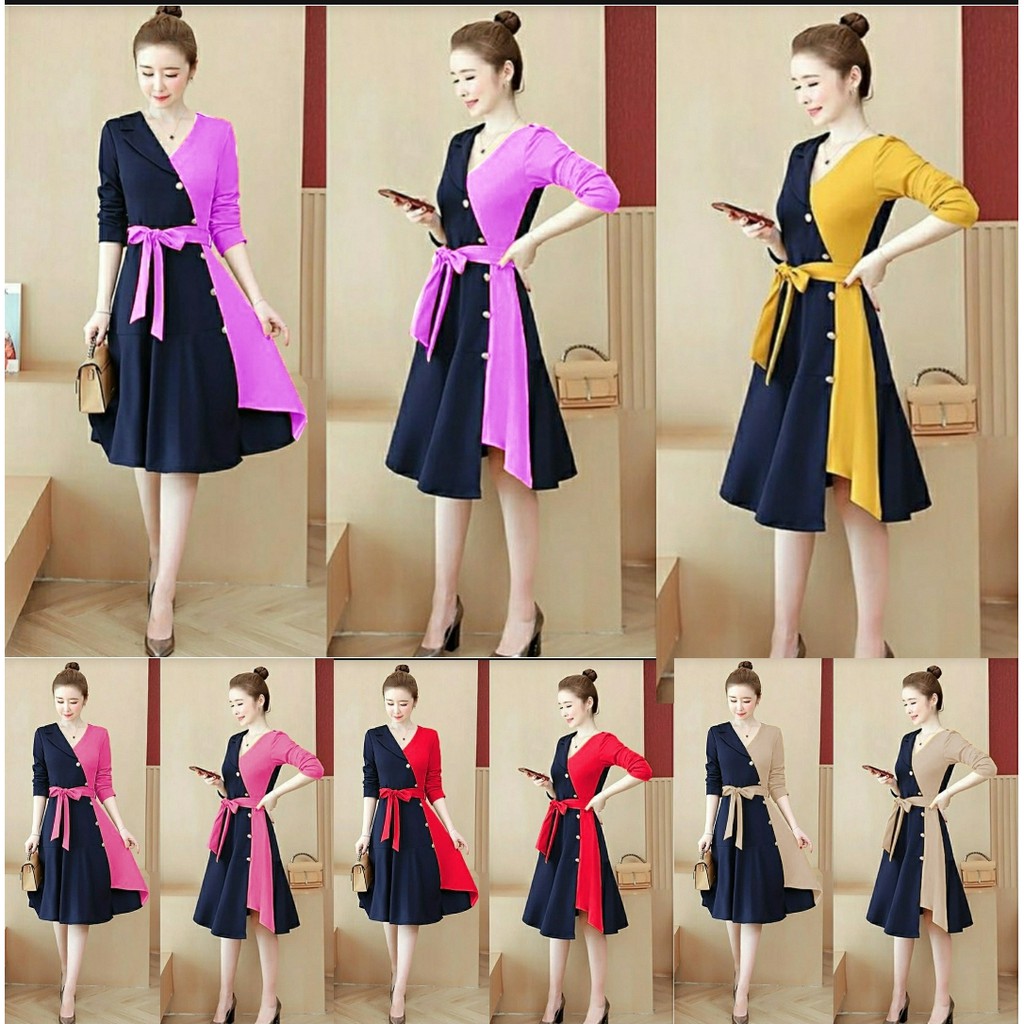 [HNFK] Dress Wanita Korean Style / Dress Agatha / Dress Kondangan Kekinian / Dress Motif / Pakaian Wanita Terbaru