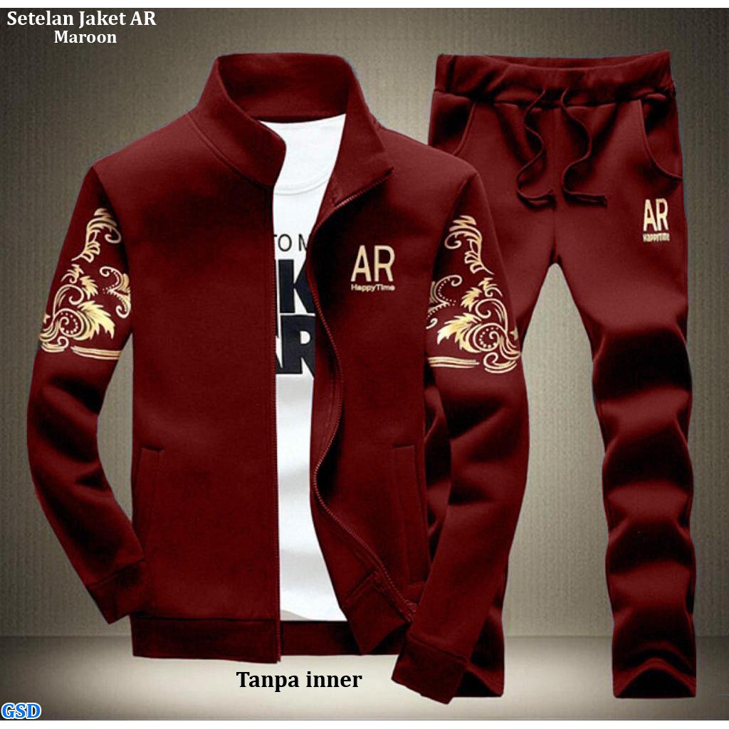 Set jaket AR/Setelan Jaket Kasual/ Setelan Keren /Baju Dan Celana Panjang Motif Sablon