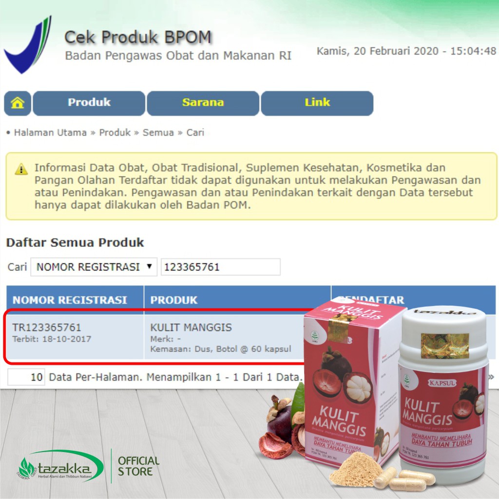 EKSTRAK KULIT MANGGIS Herbal Tazakka 60 Kapsul Original Halal BPOM | Anti Kanker | TUMOR