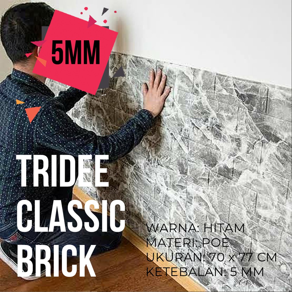 Wallpaper Foam 3D Bata Hitam|Black Brick Panel|TRIDEE CLASSIC BRICK