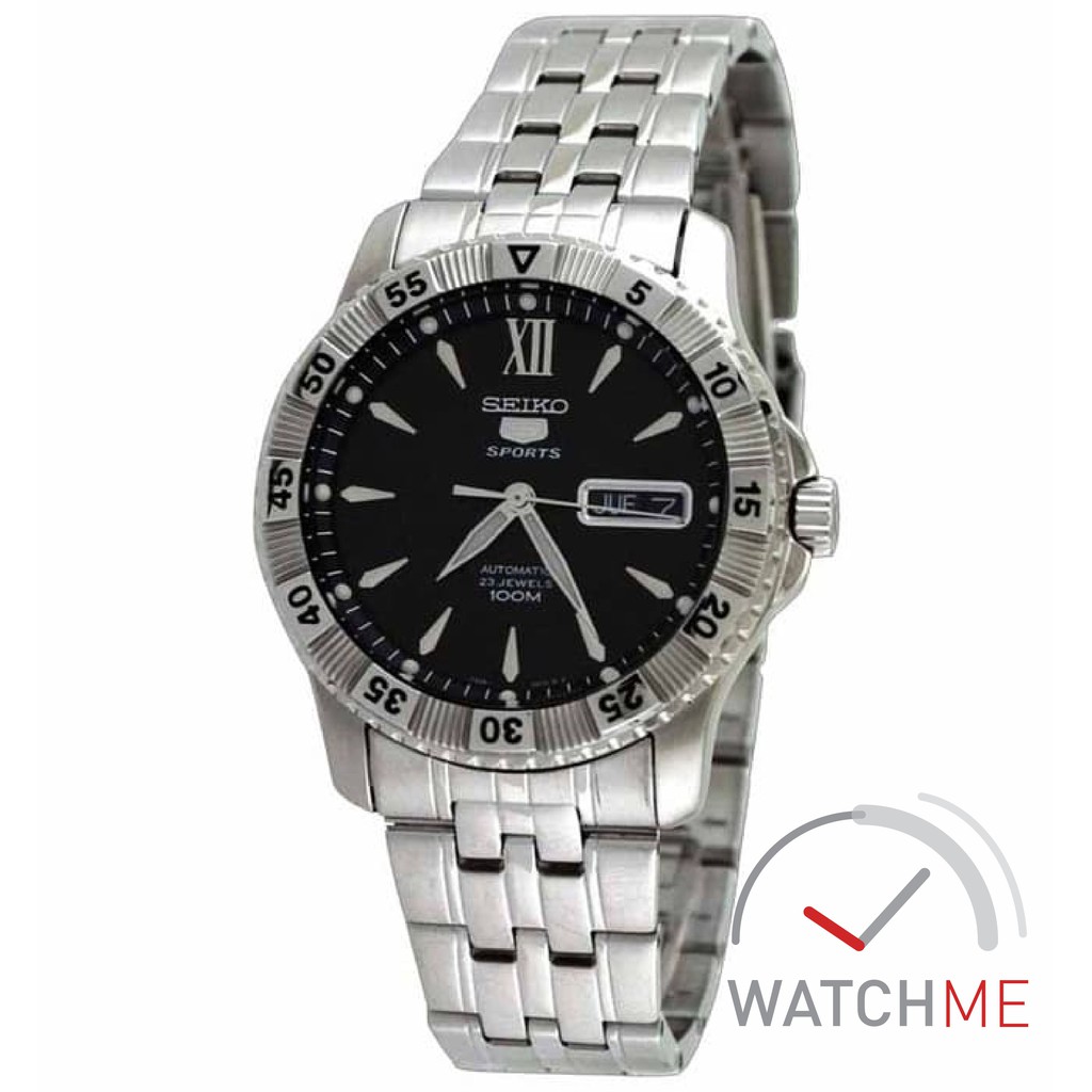 Jam Tangan Seiko 5 SNZJ33K1 Automatic Sport Black Dial 100m Stainless Steel Original Garansi