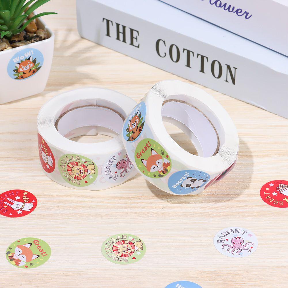 Solighter 500pcs/roll Stiker Hadiah Anak Berbagai Gaya Pola Hewan Lucu Alat Tulis Tk Label Dorongan Anak
