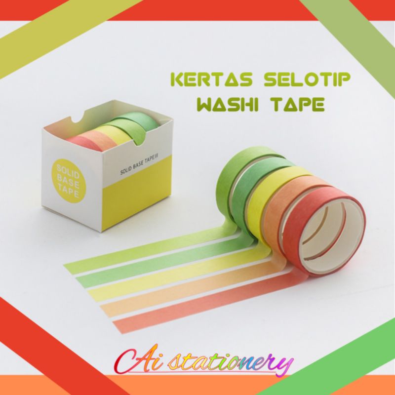 

[ Ai's ] Selotip kertas warna warni 5 PCS / masing tape warna / isolasi kertas warna / washi tape set