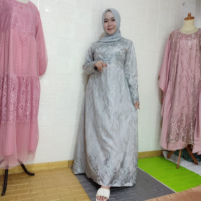 Gamis Mewah Full Tile Yumna Premium Edisi Lebaran - silver