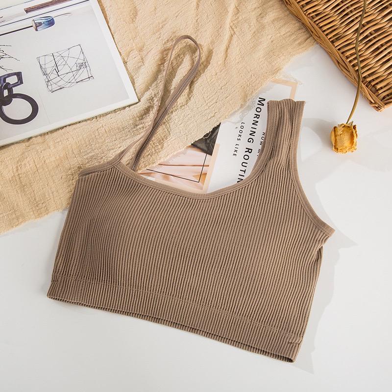 Ladies Tanktop atasan crop top pakaian wanita dalaman cewek korea tank top dengan cup bra 2015-BROWN