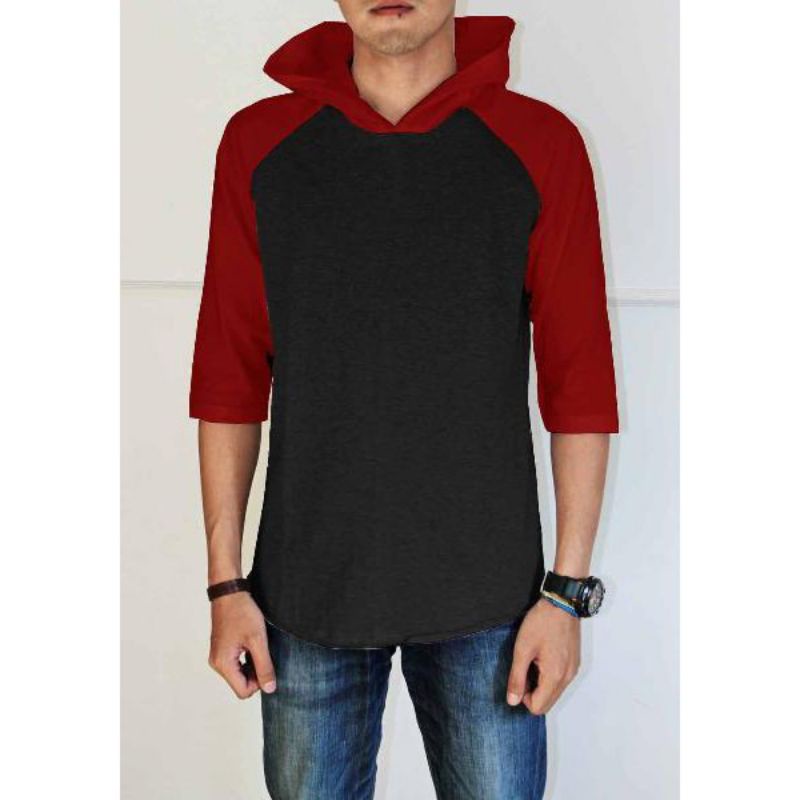 kaos Hoodie raglan lengan 3/4 size S-5XL