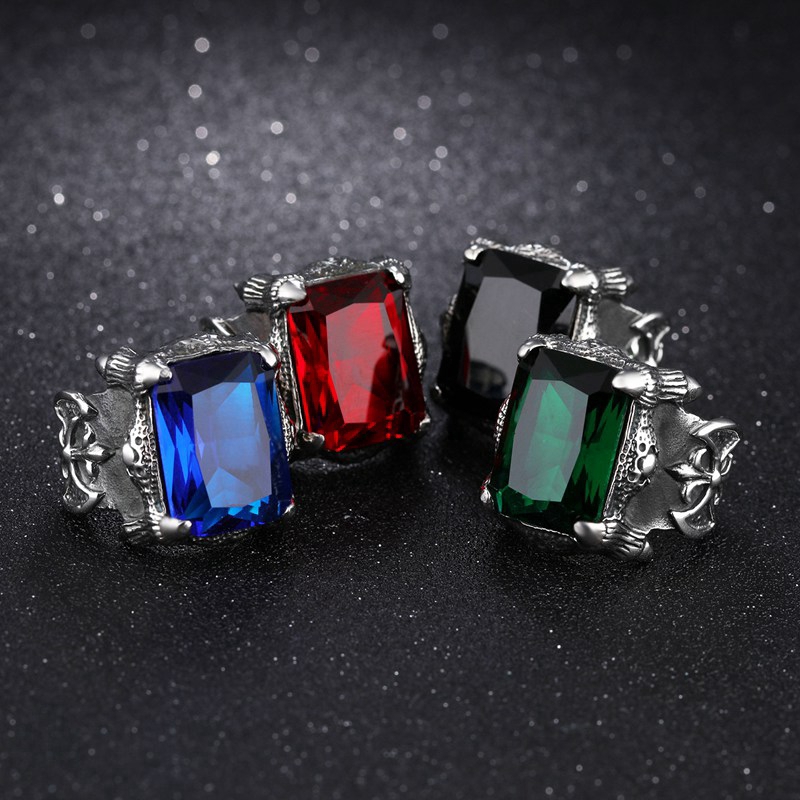 Cincin pria / aksesoris perhiasan batu permata antik biru, merah, hitam, hijau