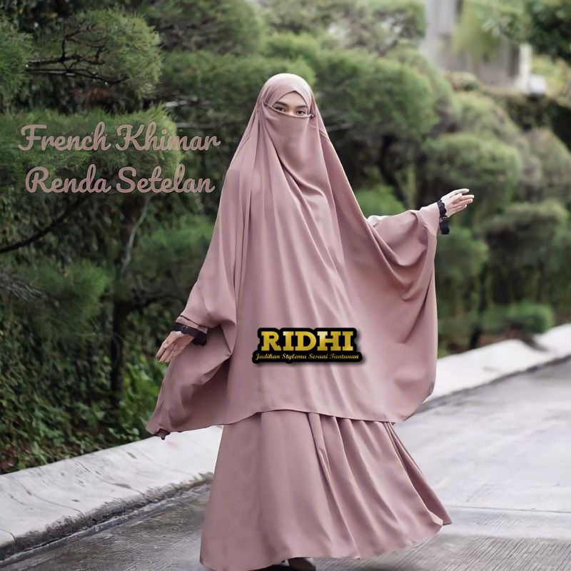 Setelan Set French Khimar cadar instan lengan Renda Wanita Muslimah Dewasa bisa Couple Anak Galeri Ridhi