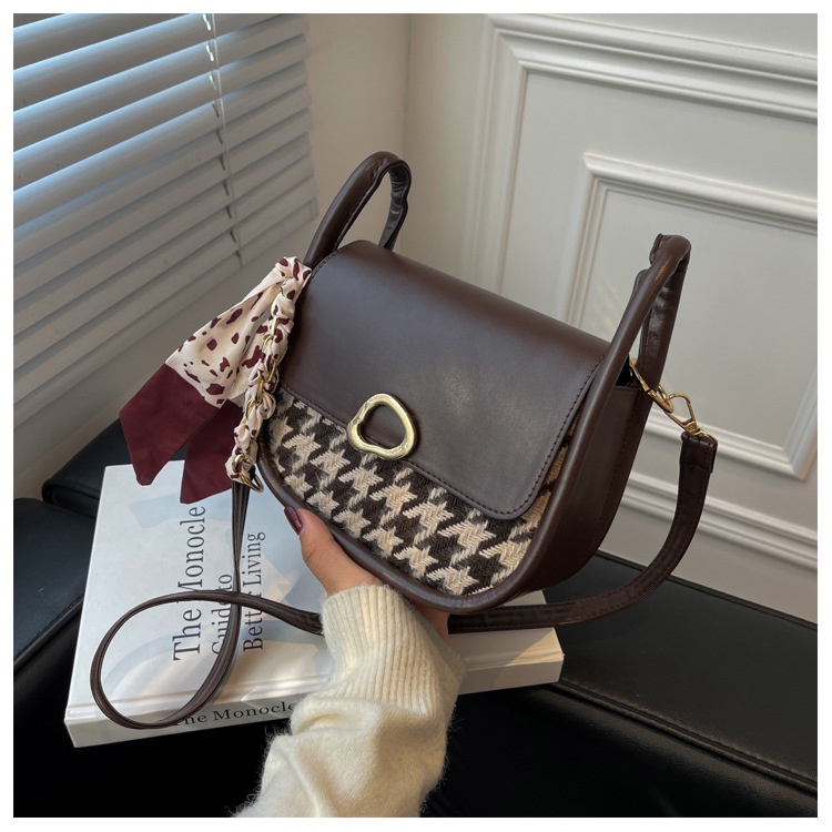 KOREAN CLASSIC HOUNDSTOOTH PLAID SLING BAG / TAS SELEMPANG KULIT KOREA FASHION / TAS SLEMPANG LEATHER / hammock cute bag