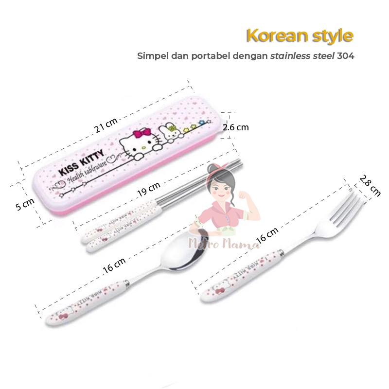 Alat Makan Set Sendok Garpu Sumpit Stainless Anak &amp; Dewasa Model Korea