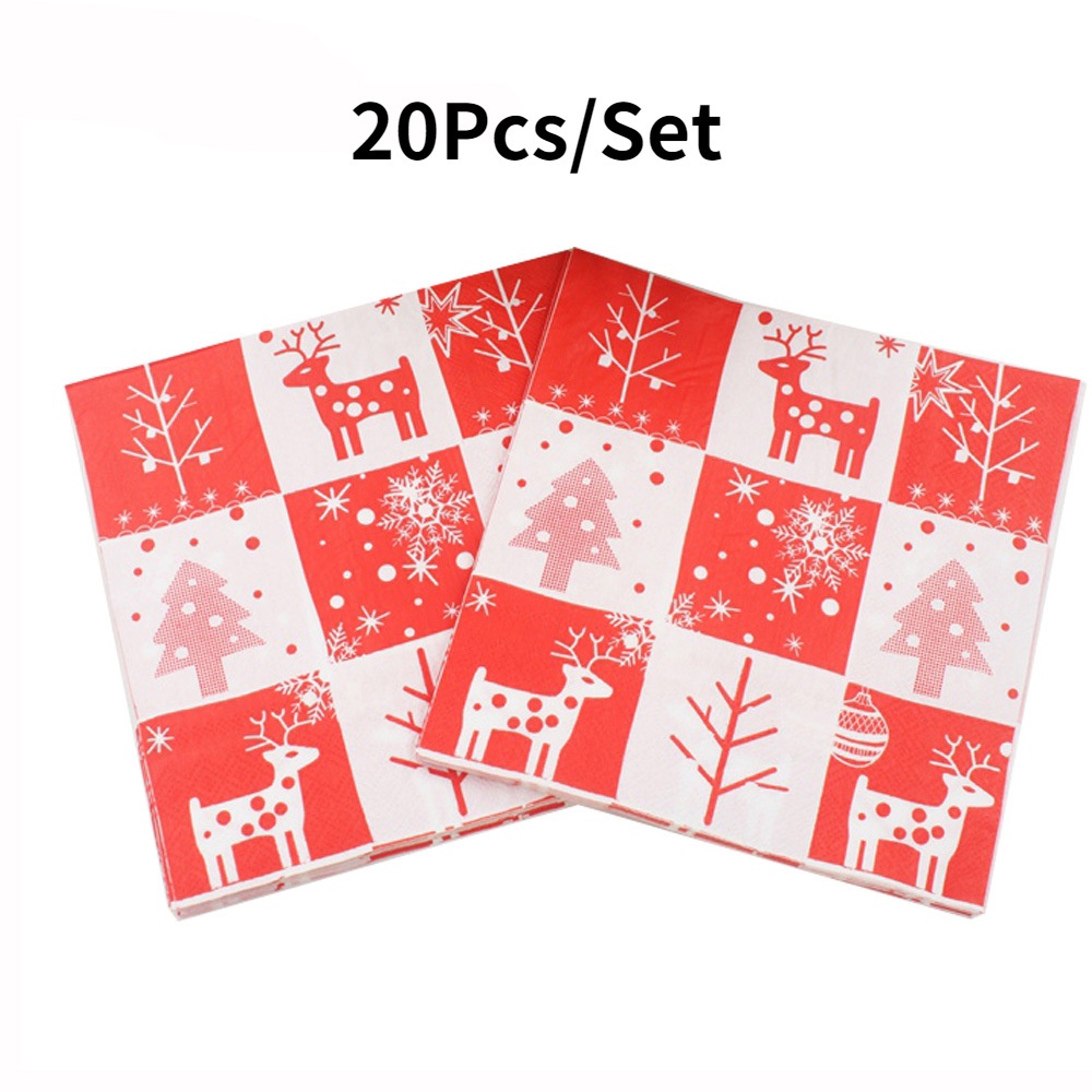 20pcs/set Serbet Motif Snowflake Natal Dekorasi Pesta &amp; Restoran Tisu Wajah Kertas Sekali Pakai