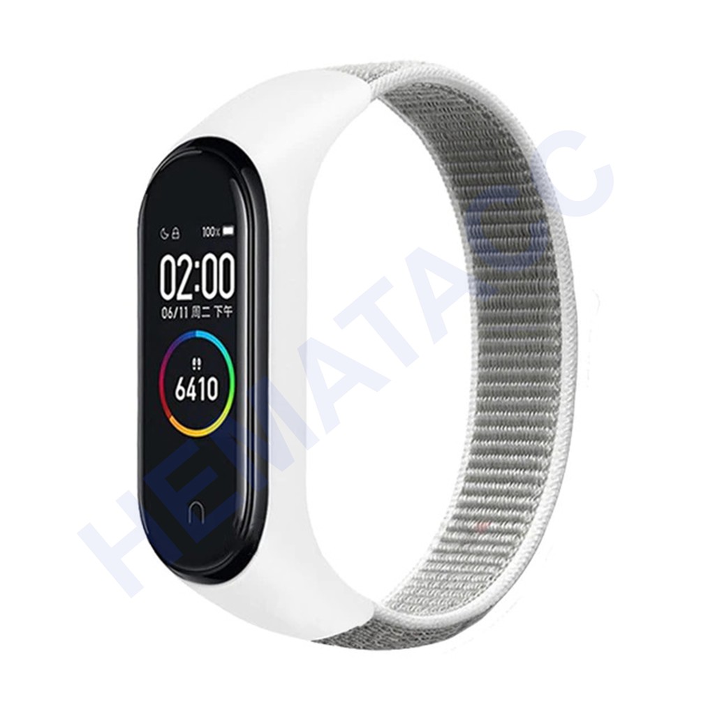 Strap Nylon Mi Band 6 5 4 3 Tali Jam Nilon Xiaomi Smartband M6 M5 M4 M3 OASE-Putih Abu