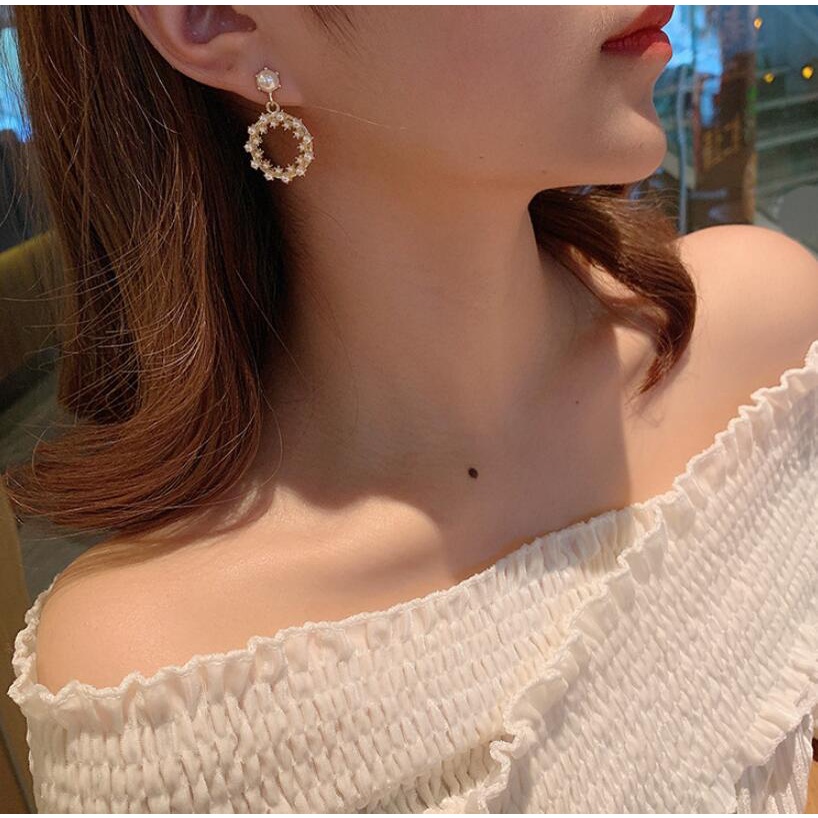 Korea fashion style anting-anting anggun online influencer New mutiara imitasi in segar sesuai denga