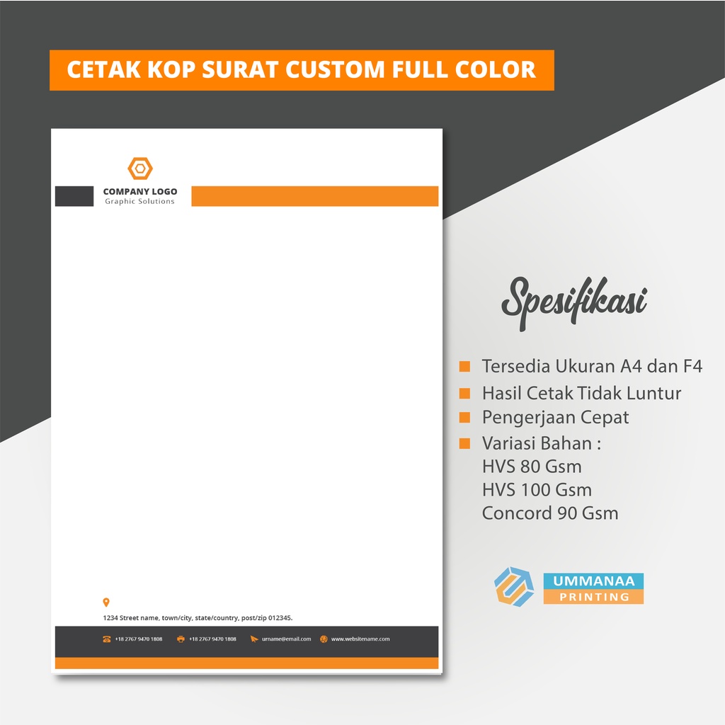

Kop Surat Custom Full Colour Bahan HVS & Concord