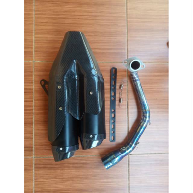 Knalpot racing cabang 2 karbon untuk motor Vixion R15 PCX aerox Fu cb new cb lama CBR150R Dll