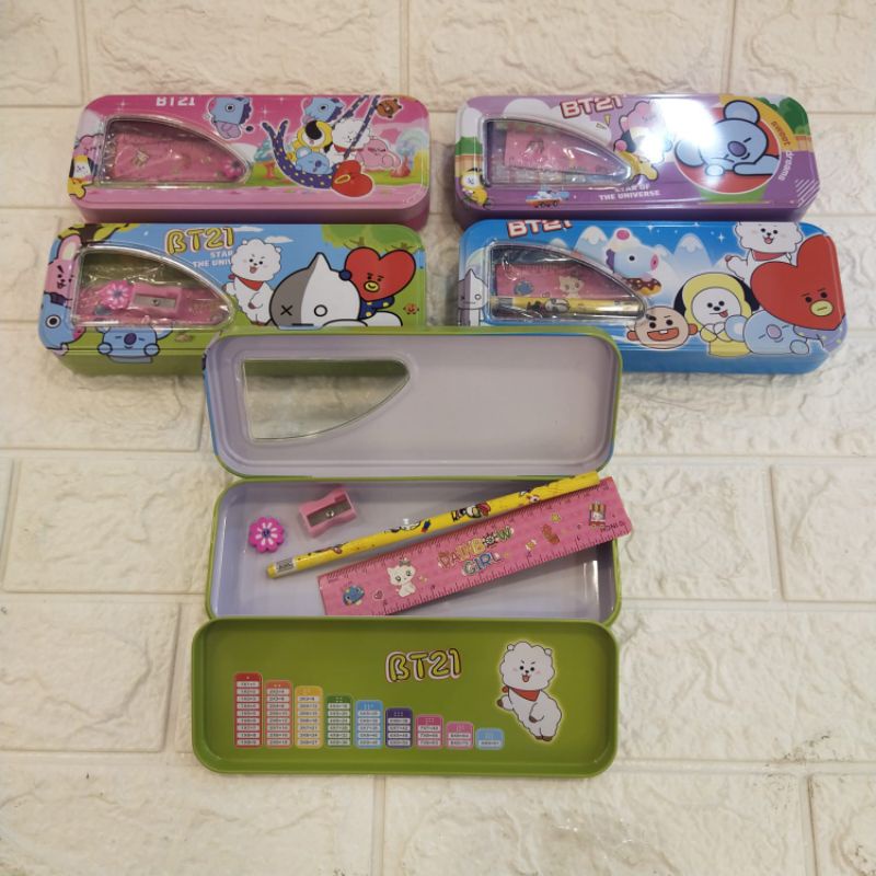 

TEMPAT PINSIL KALENG SET BT21// KOTAK PINSIL KALENG