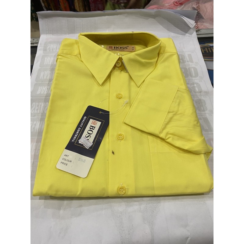 Kemeja Panjang Merk Boss satu pabrik dengan alisan kemeja kantor fromal warna pastel kuning