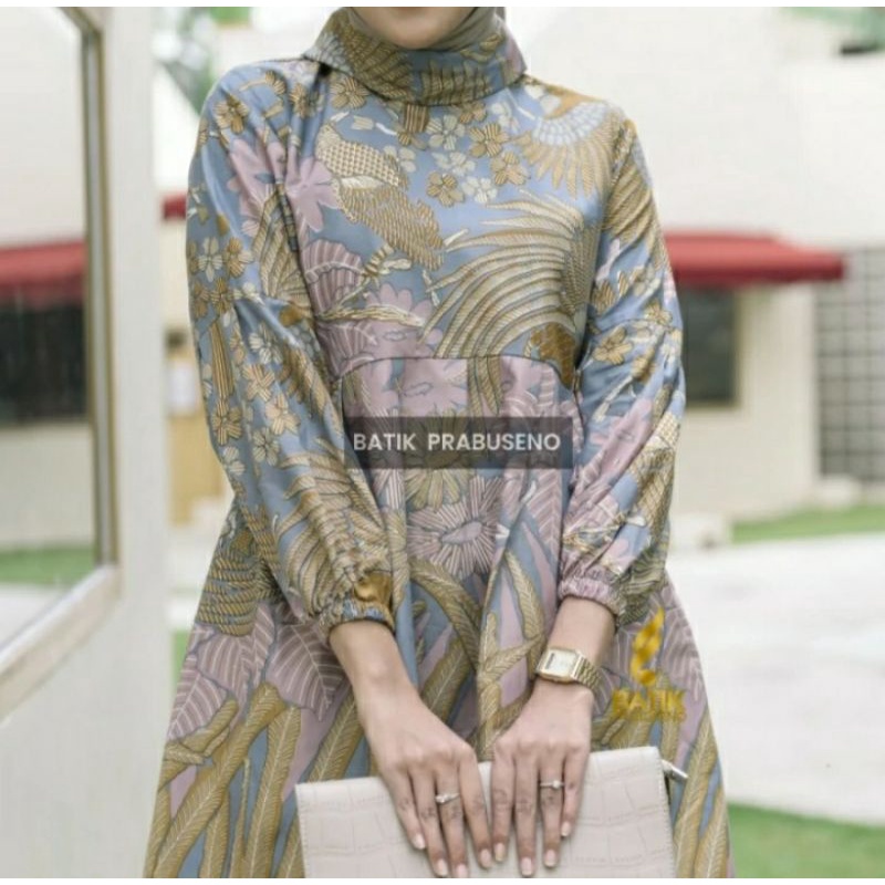 Tunik Wanita Original Prabuseno Katun Printing MOTIF MILEA Zipper belakang