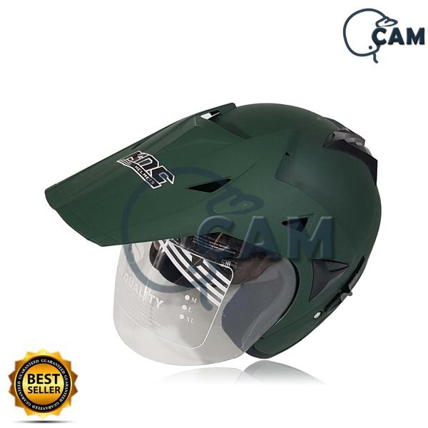 HElm Motor SNI 2 kaca KNC trail cross hijau army doff  bukna kyt gm nhk
