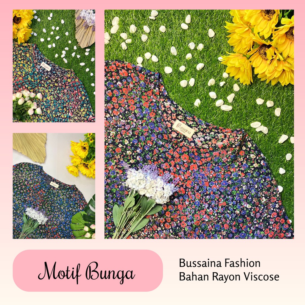 Dress Muslim Wanita Muslimah Bussaina Viscose Motif Bunga
