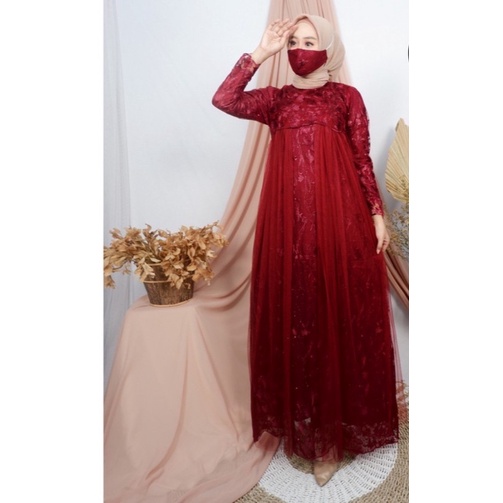 Gamis Brukat MANDALIKA Full Tile / Brukat Kondangan / Gamis terbaru Lebaran Wanita / Dress Kondangan Muslim / Gamis Remaja / Fashion Muslim