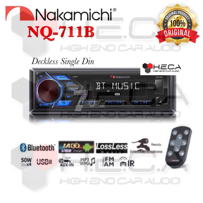 Nakamichi NQ-711B Deckless Head Unit Single Din 1Din Bluetooth NQ711B Diskon