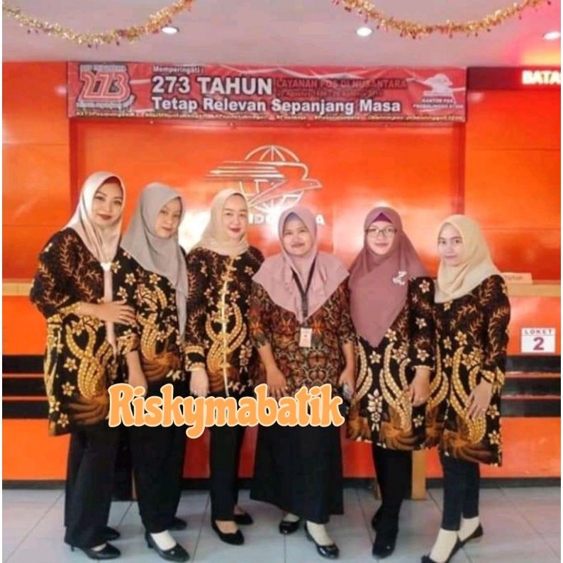 Tunik Batik Wanita Modern Terbaru JUMBO M L XL XXL Atasan Batik Wanita Seragam Murah Riskymabatik-1