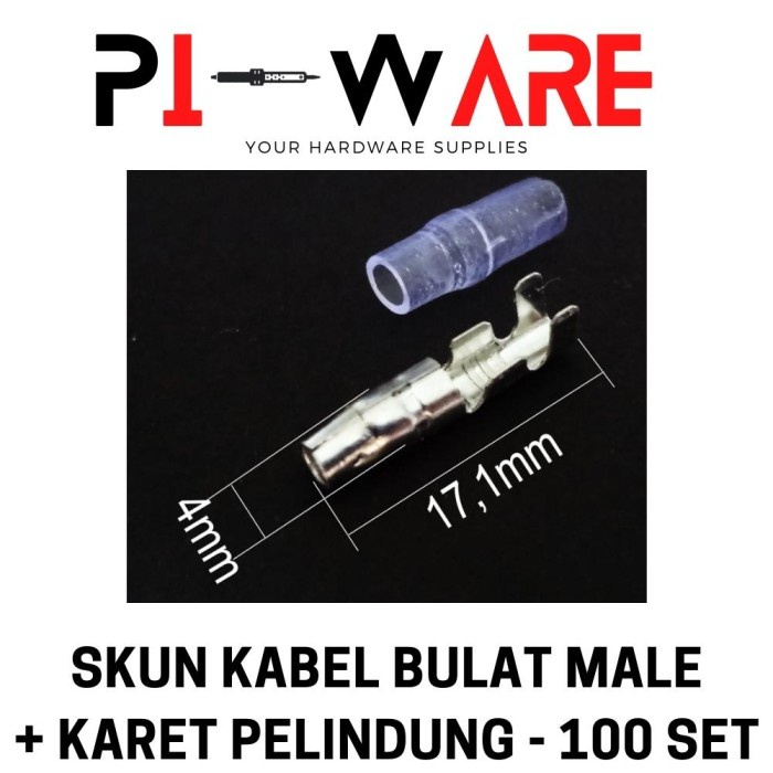 Skun Kabel Bulat Silver Jantan Male Plus Karet Pelindung 100 Set