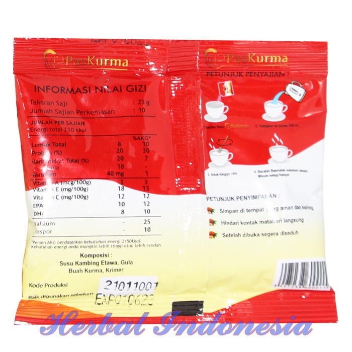 

SUSU KAMBING ETAWA PLUS KURMA PERSACHET PASKURMA GOAT MILK 23 GR MANJUR