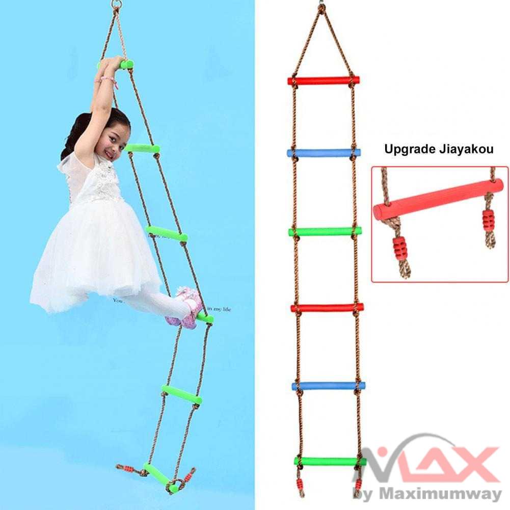 Mainan Anak TK tangga Outdoor olahraga ayunan tali Mainan Anak Tangga Gym &amp; Playmats COOLPLAY Mainan Panjat Tangga Anak Climbing Ladder Playground Children's Fitness Toy Wooden Rope Ladder 6 Rungs Climbing Game Toy Kids Outdoor Training Activity Safe