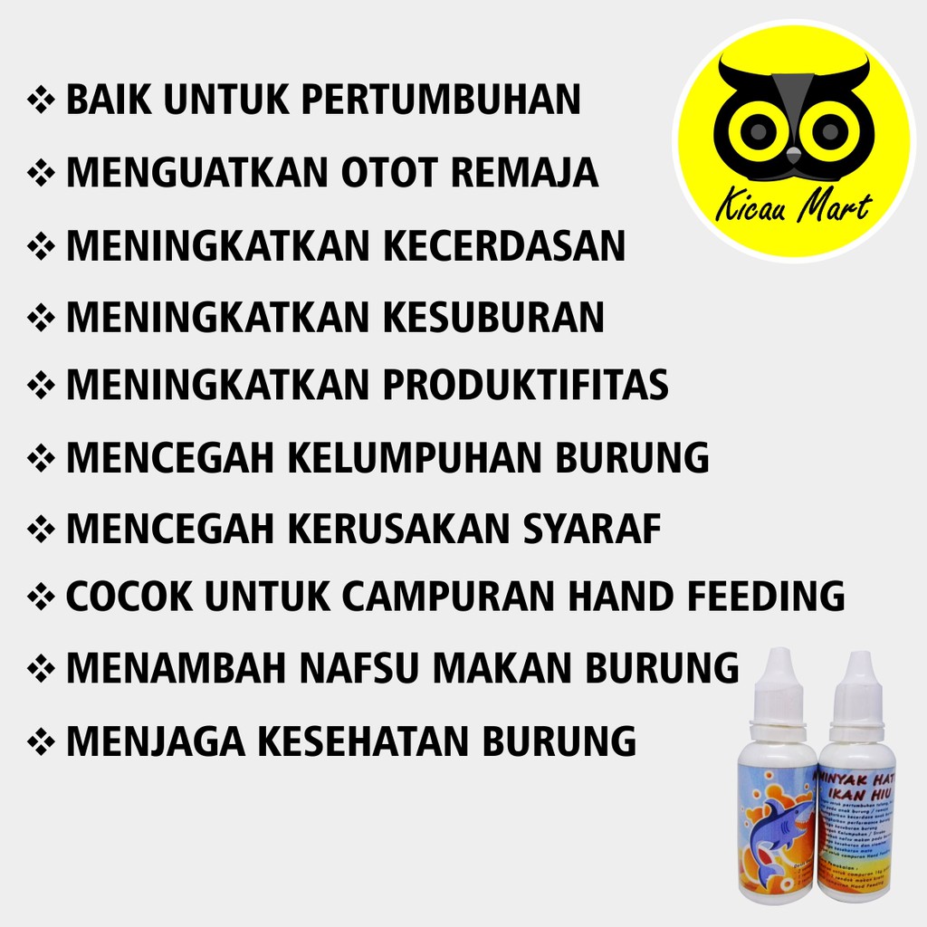 VITAMIN OBAT BURUNG MINYAK HATI IKAN HIU PERCEPAT PERTUMBUHAN KECERDASAN MURAI KENARI LOVEBIRD VMHIH