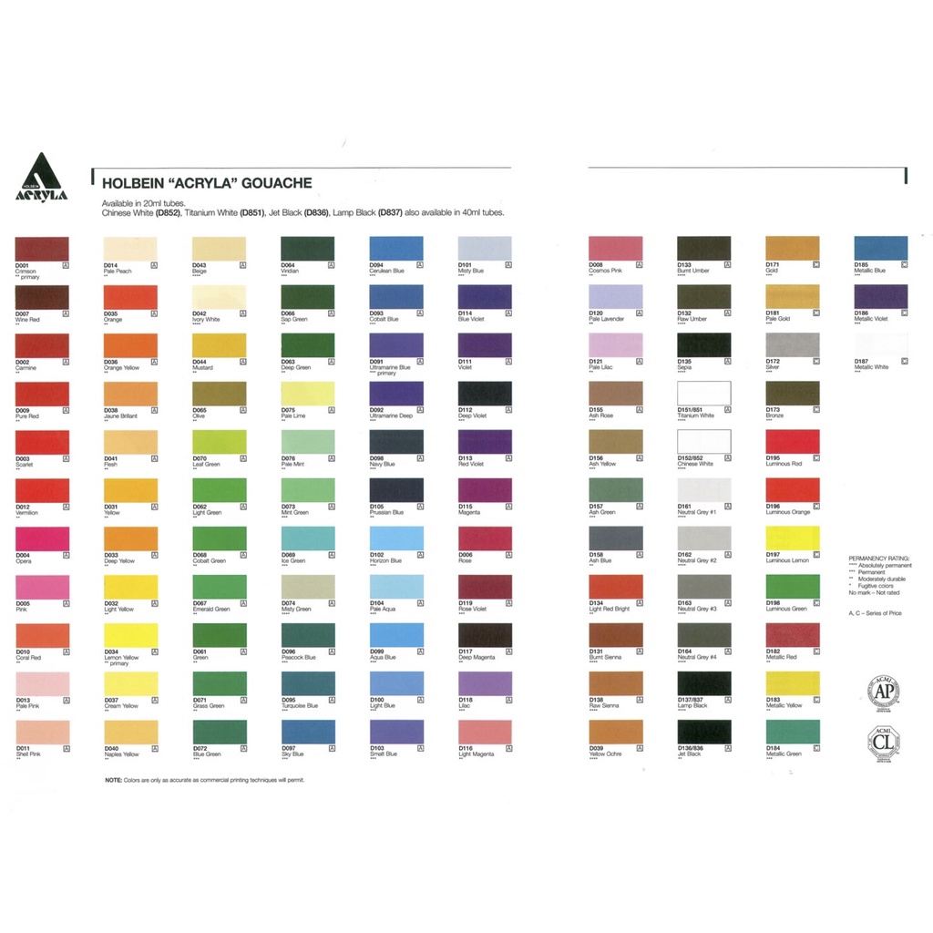 Holbein Acryla BLACK &amp; WHITE Acrylic Gouache Paint 20ml / 40ml