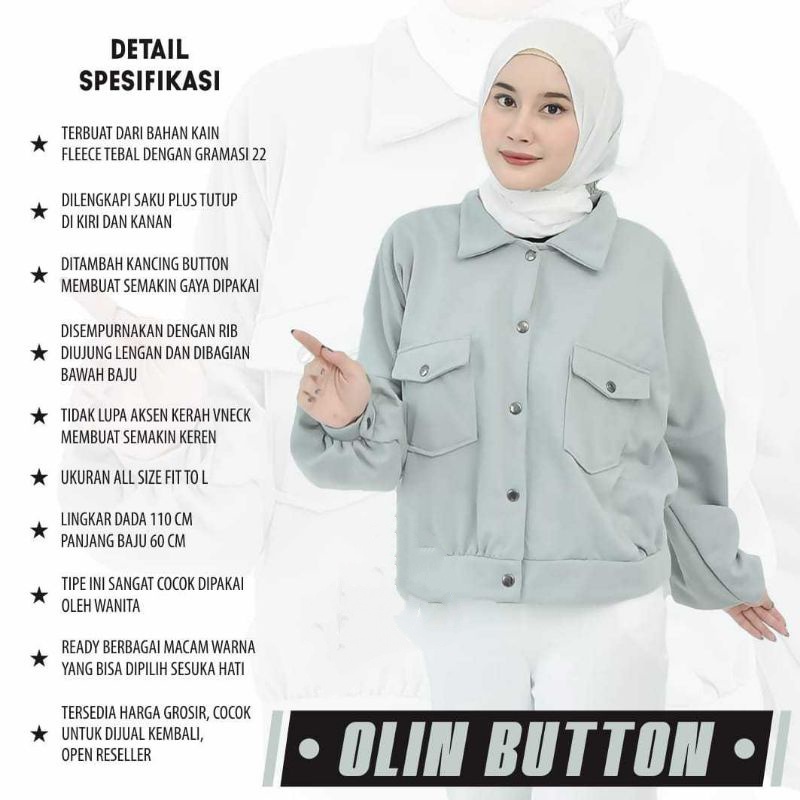 JAKET OLIN BUTTON / JAKET OLIN BUTON WANITA / JAKET CROP KOREA