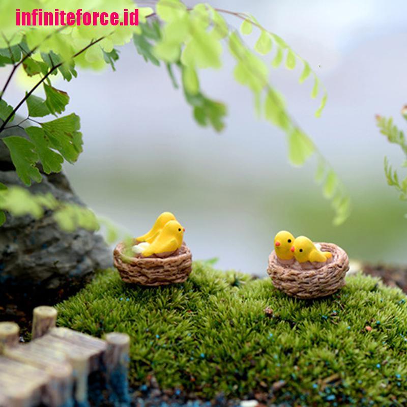 Mini nest with birds fairy garden miniatures gnomes moss terrariums resin crafts figurines for home decoration accessories