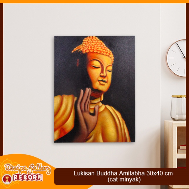 Lukisan / Painting Buddha Amitabha Gold Kanvas 30x40 cm (cat minyak)