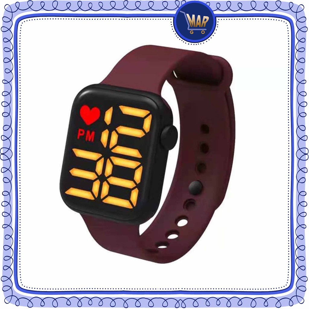 Jam Tangan LED Digital Rubber Jam Tangan Tali Karet-Maroon