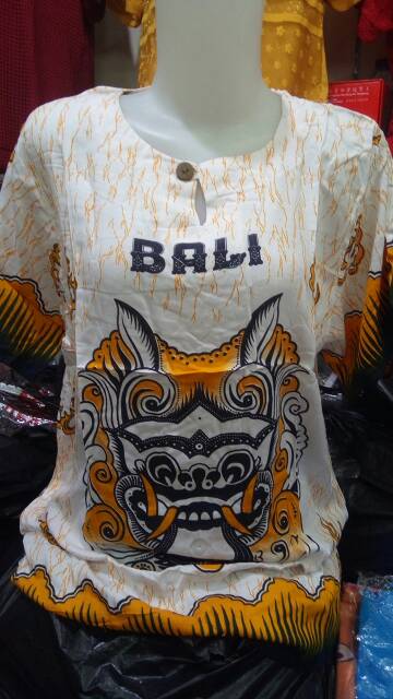 Terkini Baju Bali Unisex Motif Barong Dasar Putih Corak Warna