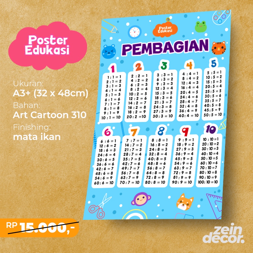 Poster Edukasi Pembagian | Poster Belajar | Poster Edukasi Anak