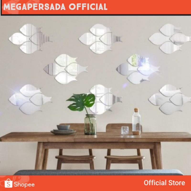 Unik Kaca Dinding Kamar Mandi / Tidur Cermin Tempel Walpaper Motif Ikan Import