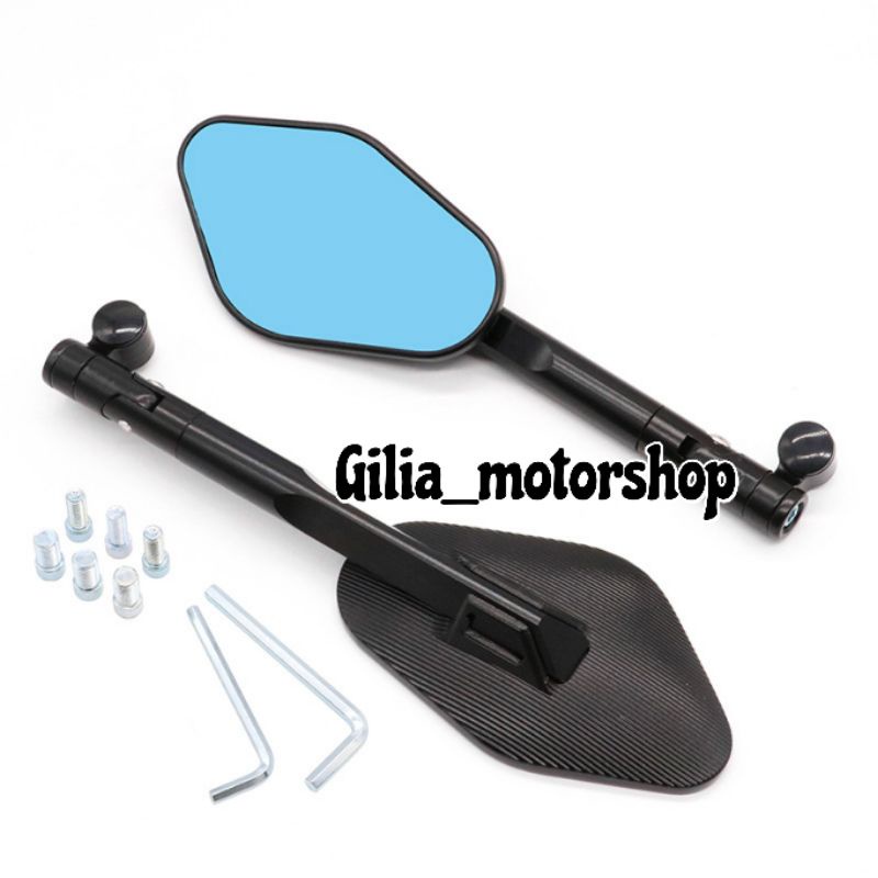 Spion Tomok Ellise Oktagon CNC Mirror biru Lebar Universal