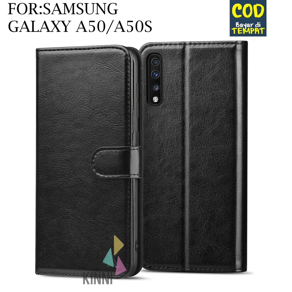 Leather Flip Cover SAMSUNG GALAXY A50/A50S - Wallet Case Kulit - Casing Dompet