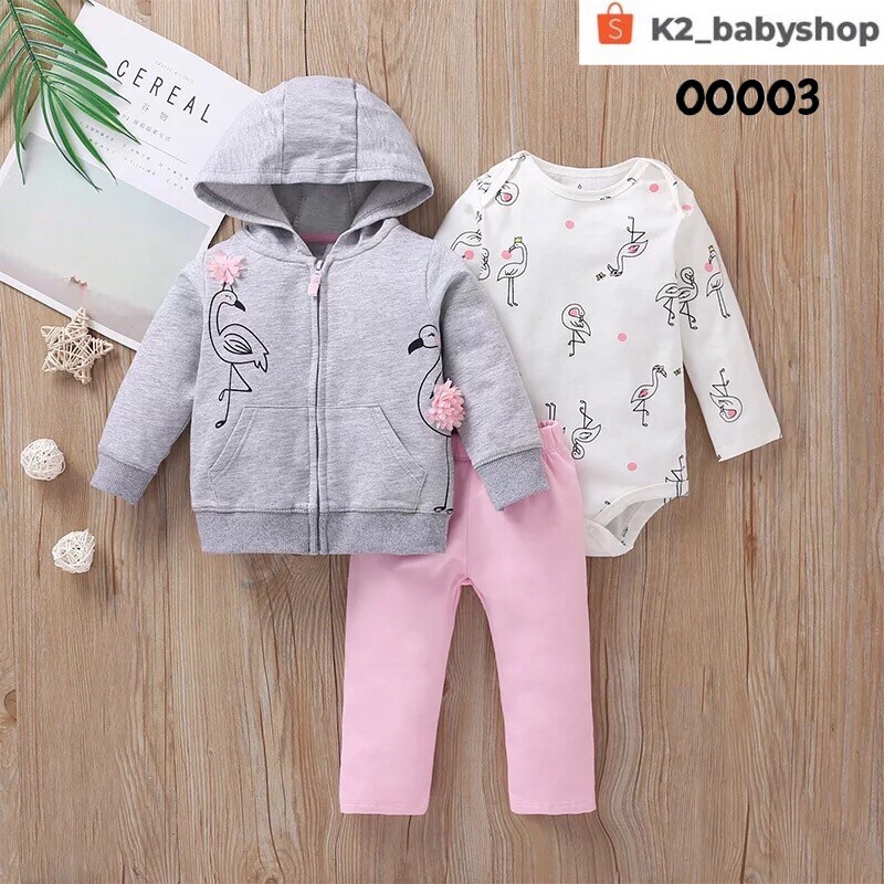 BABY K2 - BABY JAKET SET 3 IN 1 MOTIF FLAMINGO KODE 00003